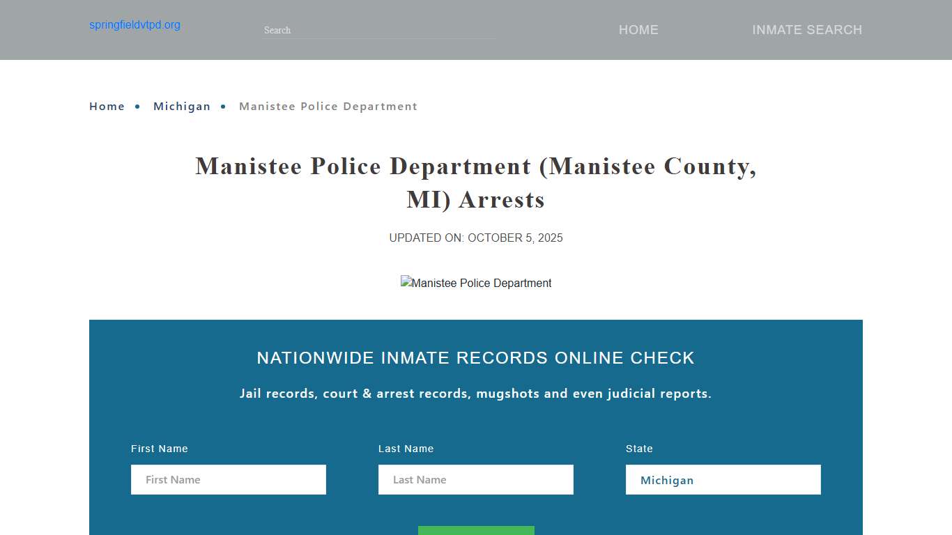 Manistee Police Department (Manistee County, MI) - Manistee City Jail Arrests