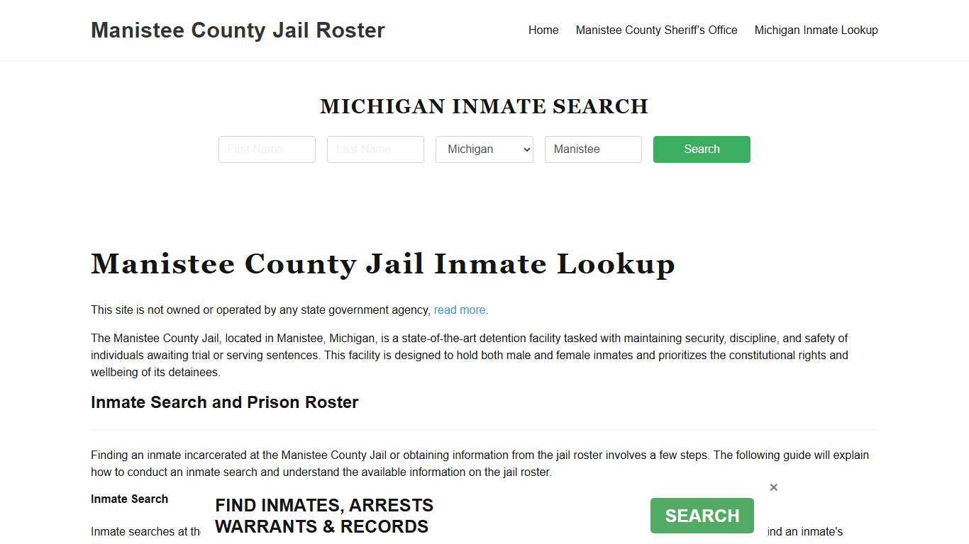 Manistee County Jail Roster Lookup, MI, Inmate Search